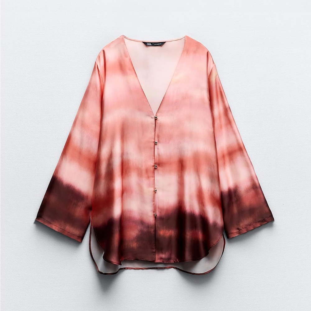 Zara Pink and Brown Boxy Buttoned Blouse